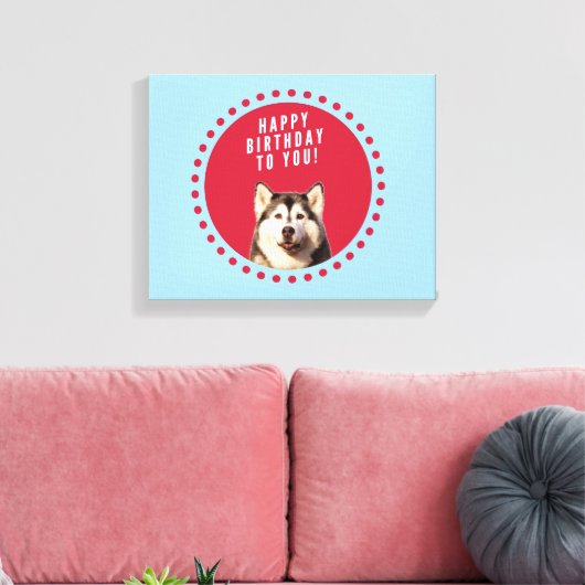 Schattigee Siberische Husky Happy Birthday blauw r Canvas Afdruk (Insitu (Woonkamer))
