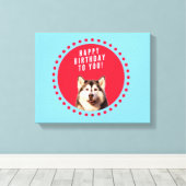 Schattigee Siberische Husky Happy Birthday blauw r Canvas Afdruk (Insitu (Houten vloer))