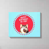 Schattigee Siberische Husky Happy Birthday blauw r Canvas Afdruk (Voorkant)