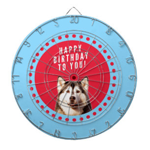 Schattigee Siberische Husky Happy Birthday blauw r Dartbord