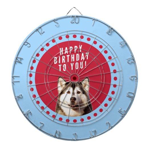 Schattigee Siberische Husky Happy Birthday blauw r Dartbord (Voorkant)