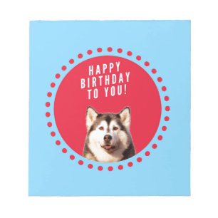 Schattigee Siberische Husky Happy Birthday blauw r Notitieblok