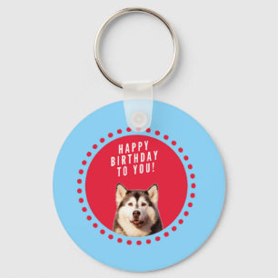 Schattigee Siberische Husky Happy Birthday blauw r Sleutelhanger