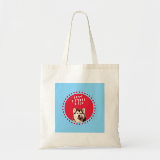 Schattigee Siberische Husky Happy Birthday blauw r Tote Bag (Voorkant)