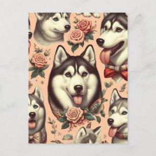 Schattigee  Siberische Husky Illustratie Briefkaart