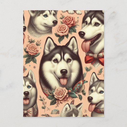 Schattigee  Siberische Husky Illustratie Briefkaart (Voorkant)