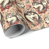 Schattigee Siberische Husky Illustratie Cadeaupapier (Rol Hoek)