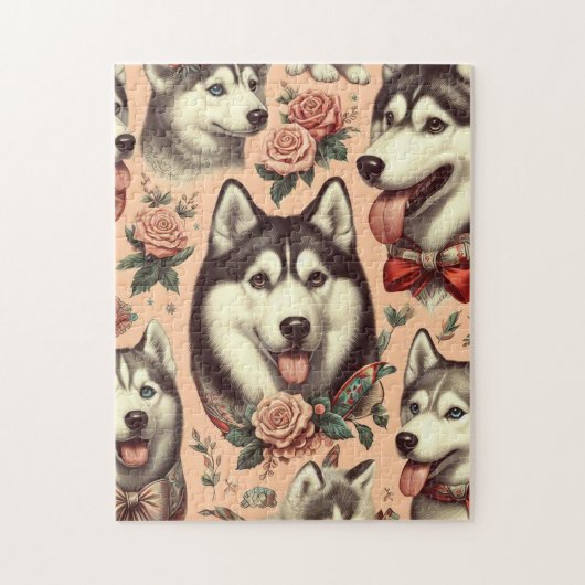 Schattigee Siberische Husky Illustratie Legpuzzel (Verticaal)