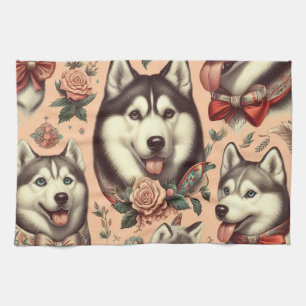 Schattigee Siberische Husky Illustratie Theedoek