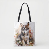 Schattigee Siberische Husky Puppy Canvas tas (Voorkant)