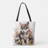Schattigee Siberische Husky Puppy Canvas tas (Achterkant)
