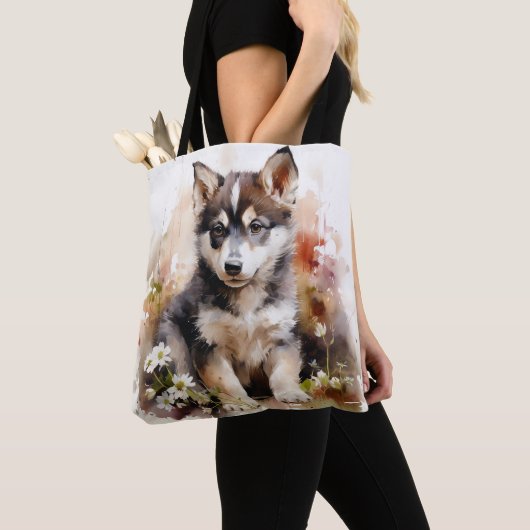 Schattigee Siberische Husky Puppy Canvas tas (Dichtbij)