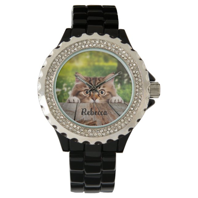Schattigee Siberische Peek Cat Horloge (Voorkant)