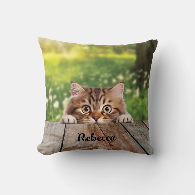 Schattigee Siberische Peek Cat Kussen (Voorkant)