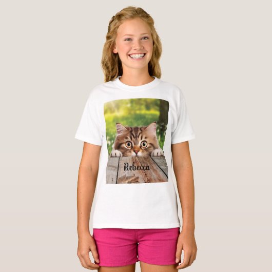 Schattigee Siberische Peek Cat T-shirt (Voorkant volledig)