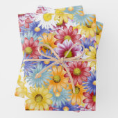 Schattigee sierlijke kleurrijke madeliefjes bloemm inpakpapier vel (In situ)