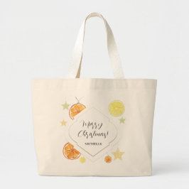 Schattigee Sinaasappels en sterren op beige Grote Tote Bag