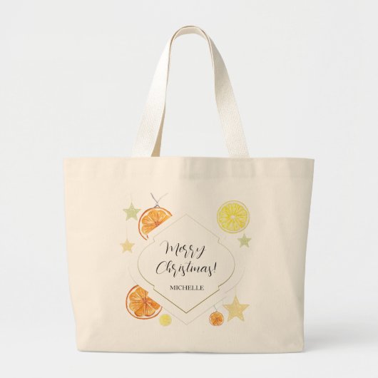 Schattigee Sinaasappels en sterren op beige Grote Tote Bag (Voorkant)