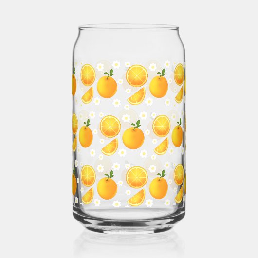 Schattigee sinaasappels en witte bloemen blikvorm glas (Achterkant)