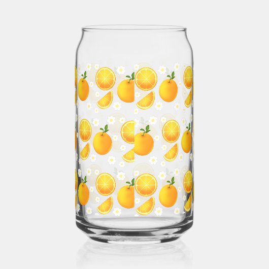 Schattigee sinaasappels en witte bloemen blikvorm glas (Rechts)