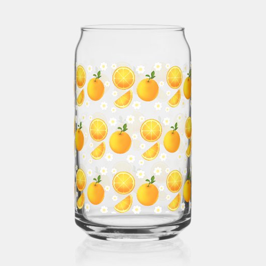 Schattigee sinaasappels en witte bloemen blikvorm glas (Links)