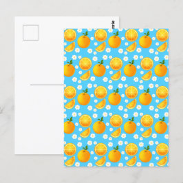 Schattigee sinaasappels en witte bloemen briefkaart