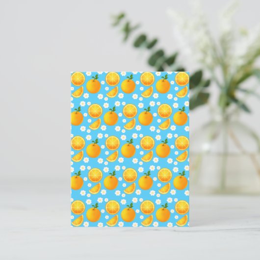 Schattigee sinaasappels en witte bloemen briefkaart (Staand voorkant)