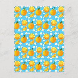 Schattigee sinaasappels en witte bloemen briefkaart