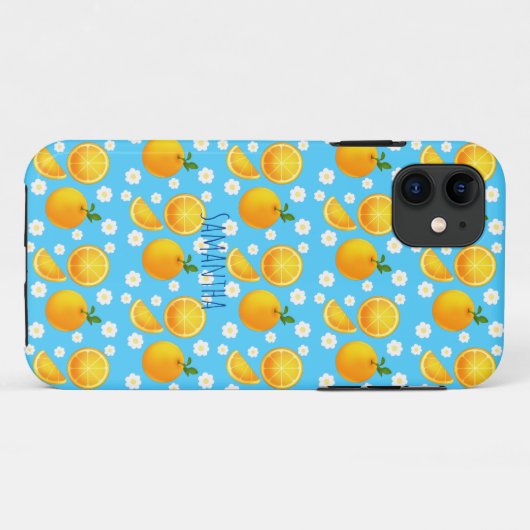 Schattigee sinaasappels en witte bloemen Case-Mate iPhone case (Achterkant (horizontaal))