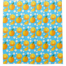 Schattigee sinaasappels en witte bloemen douchegordijn