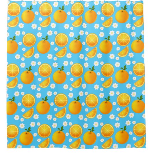 Schattigee sinaasappels en witte bloemen douchegordijn (Voorkant)