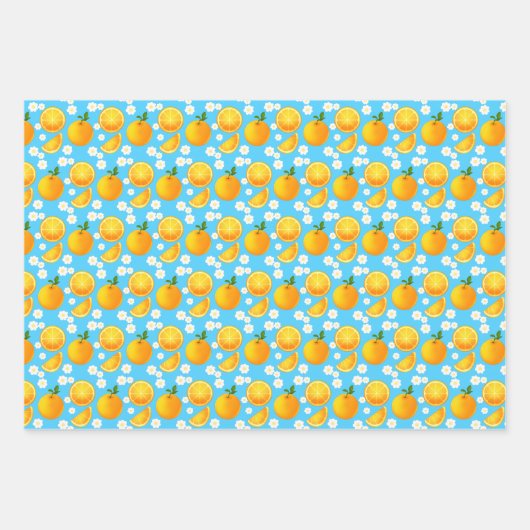Schattigee sinaasappels en witte bloemen inpakpapier vel (Voorkant 3)