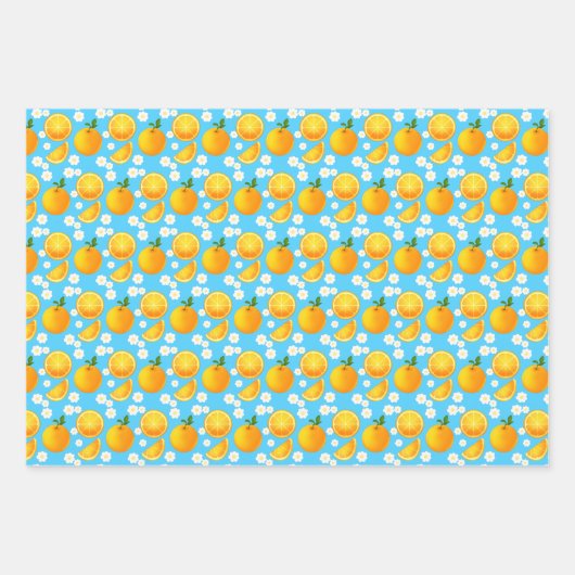 Schattigee sinaasappels en witte bloemen inpakpapier vel (Voorkant 2)