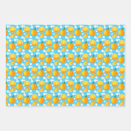 Schattigee sinaasappels en witte bloemen inpakpapier vel