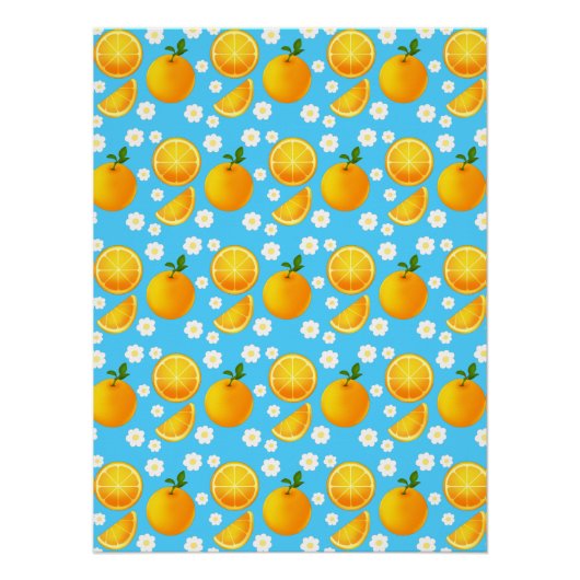 Schattigee sinaasappels en witte bloemen perfect poster (Voorkant)