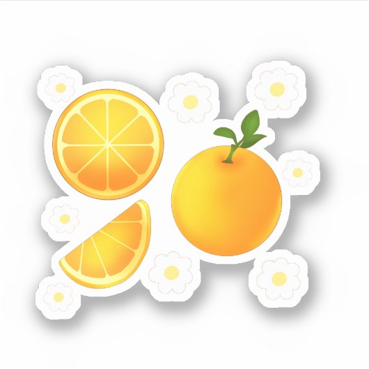 Schattigee sinaasappels en witte bloemen sticker (Voorkant)