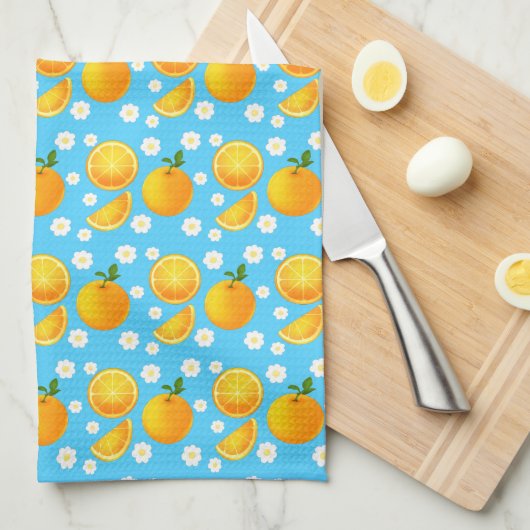 Schattigee sinaasappels en witte bloemen theedoek (Quarter Fold)