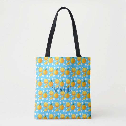 Schattigee sinaasappels en witte bloemen tote bag (Voorkant)