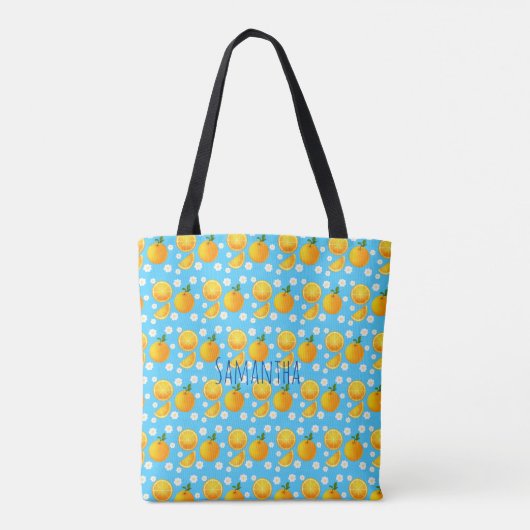 Schattigee sinaasappels en witte bloemen tote bag (Achterkant)