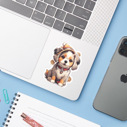 Schattigee single-dog Stickers (Laptop met iPhone)