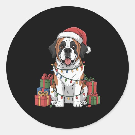 Schattigee Sint Bernard Santa Hat Christmas Honden Ronde Sticker (Voorkant)