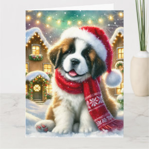 Schattigee Sint-Bernardpuppy in kerstdorp Kaart