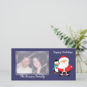 Schattigee Sinterklaas en Pinguïn in de winter fot Feestdagenkaart (Staand voorkant)