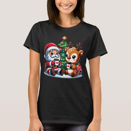 Schattigee Sinterklaas en Red Nose Rendier Drink T T-shirt (Voorkant)