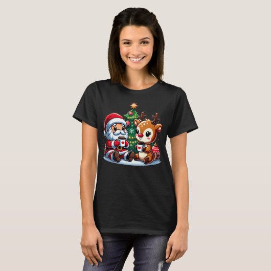 Schattigee Sinterklaas en Red Nose Rendier Drink T T-shirt (Voorkant volledig)