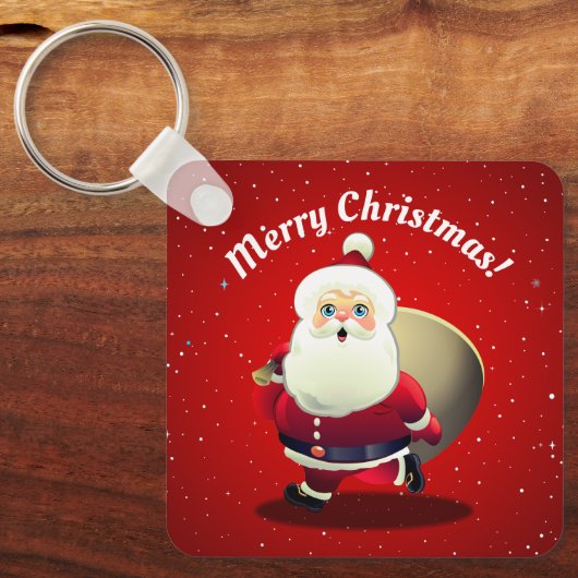 Schattigee Sinterklaas met een zak vol geschenken Sleutelhanger (Voorkant)