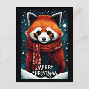 Schattigee sjaal rode panda sneeuw winter kerst briefkaart