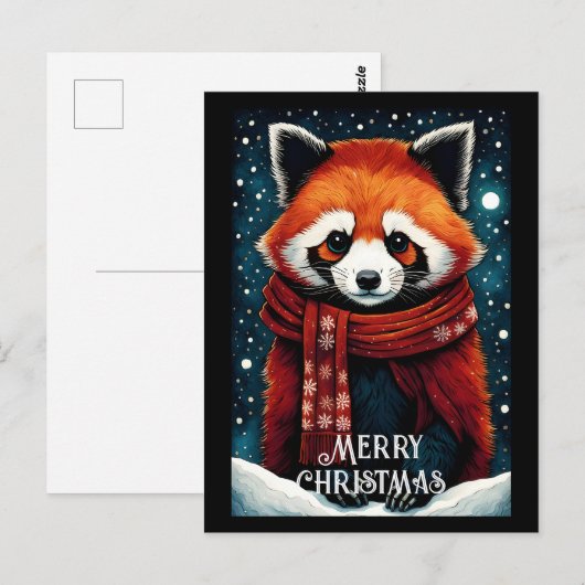 Schattigee sjaal rode panda sneeuw winter kerst briefkaart (Voorkant / Achterkant)
