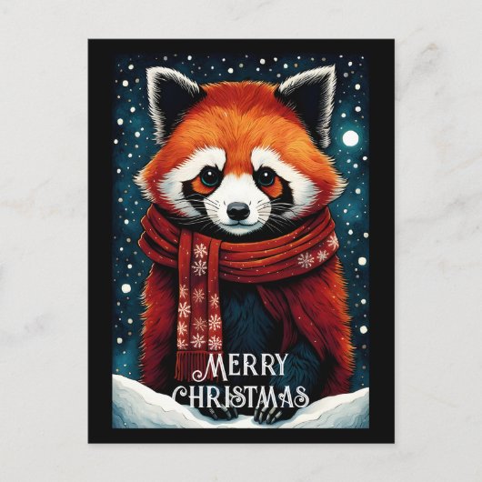 Schattigee sjaal rode panda sneeuw winter kerst briefkaart (Voorkant)