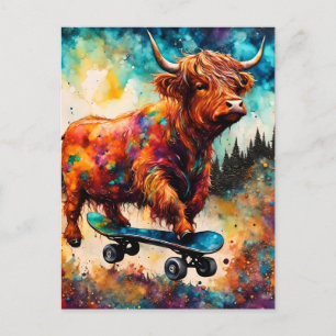 Schattigee Skateboarding Highland Koe Briefkaart